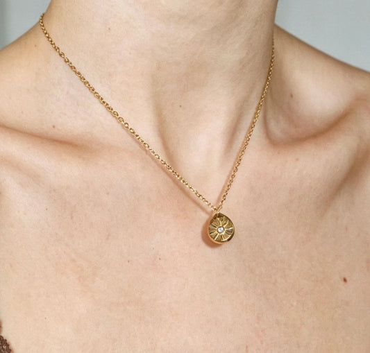 Gold Sunburst Compass Pendant Necklace – Dainty Everyday Jewelry