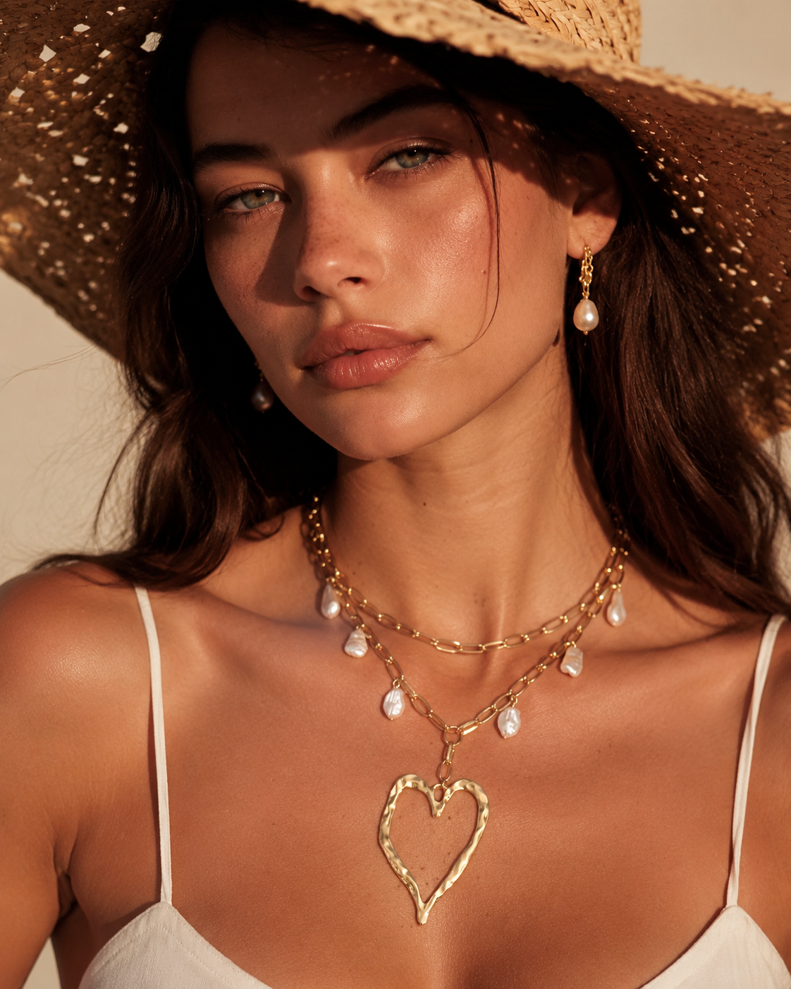 Pearl Heart Pendant Necklace | Gold Layered Chain Necklace for Women | Boho Luxury Statement Jewelry