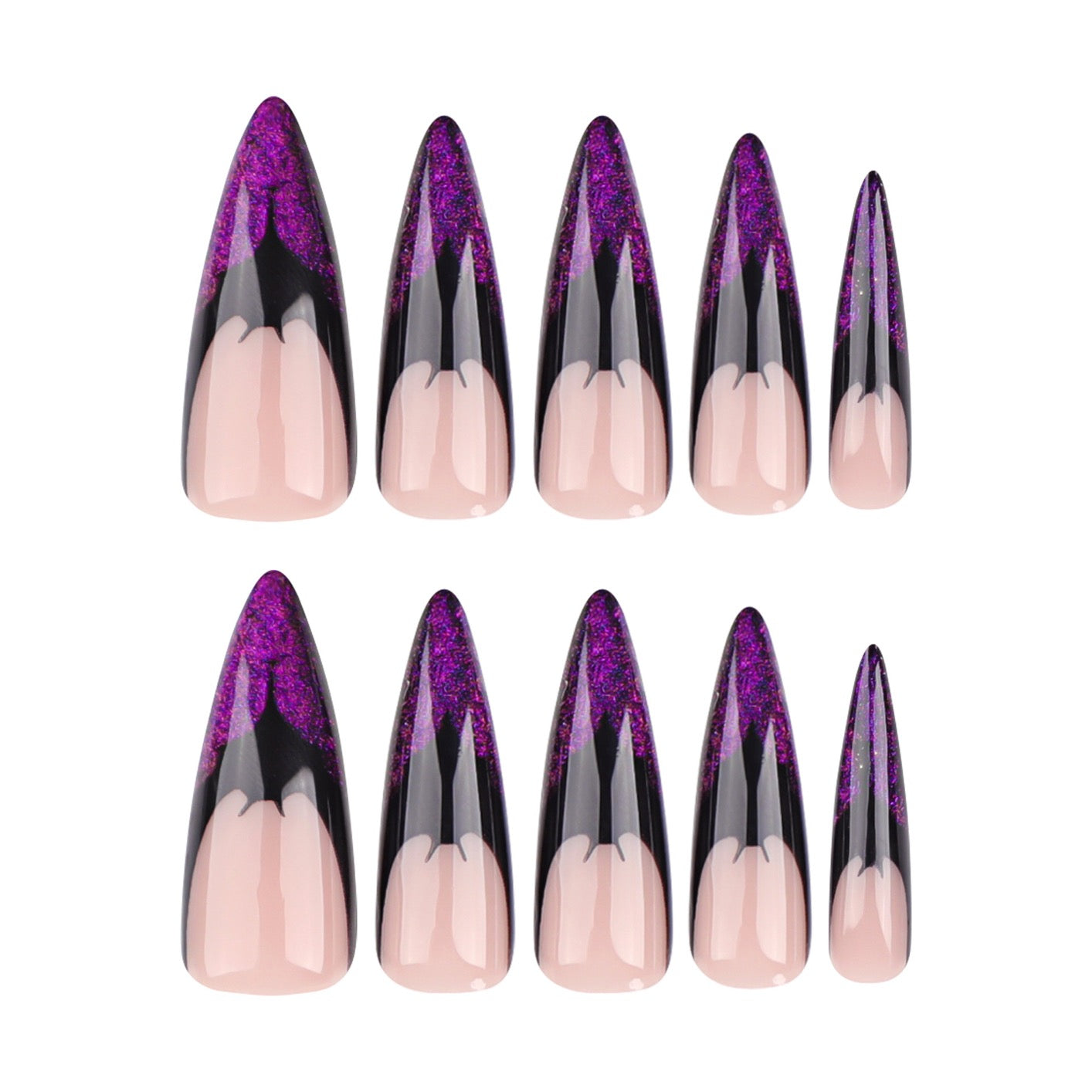 Purple Bat Gothic Press On Nails – Luxury Glitter Stiletto Halloween Fake Nail Set