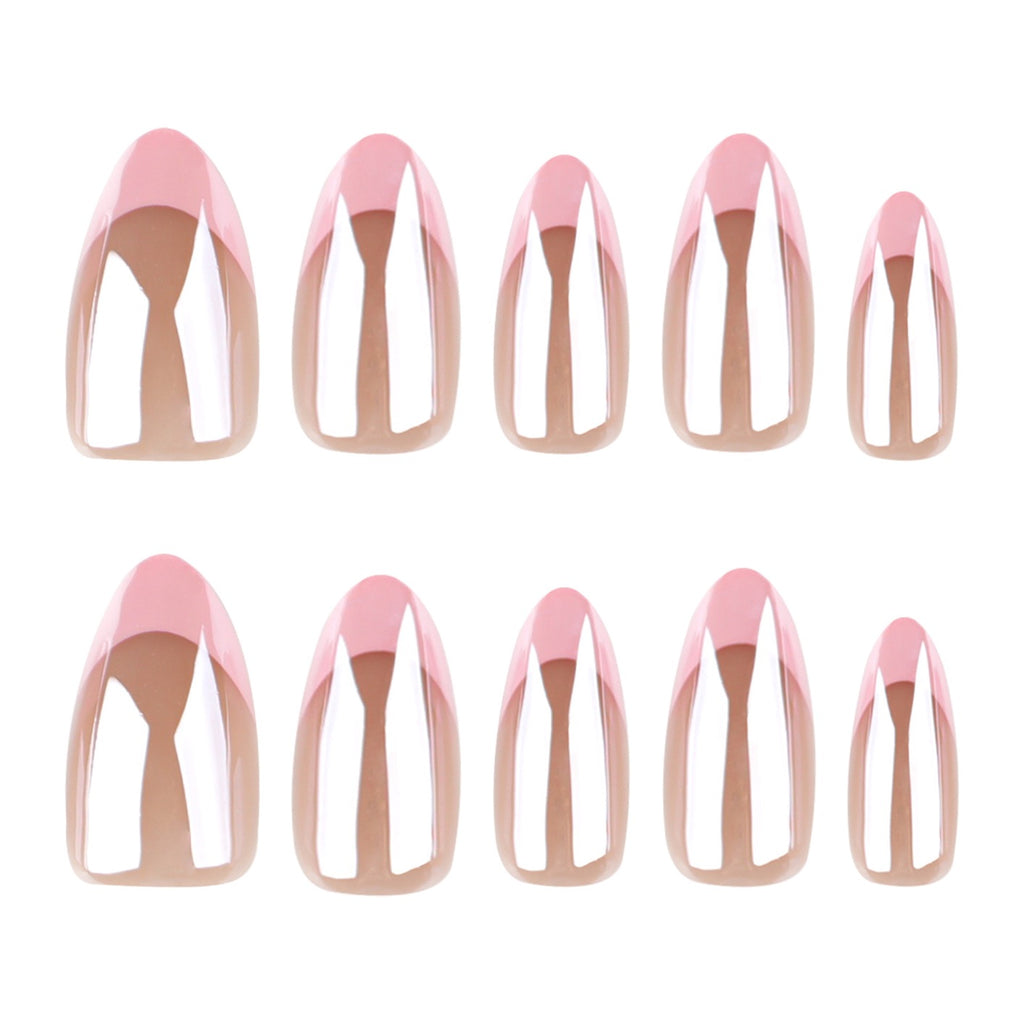 Glazed French Press-On Nails | Handmade Milky Pink Chrome Almond Nails | Luxury Reusable Glossy Nail Set