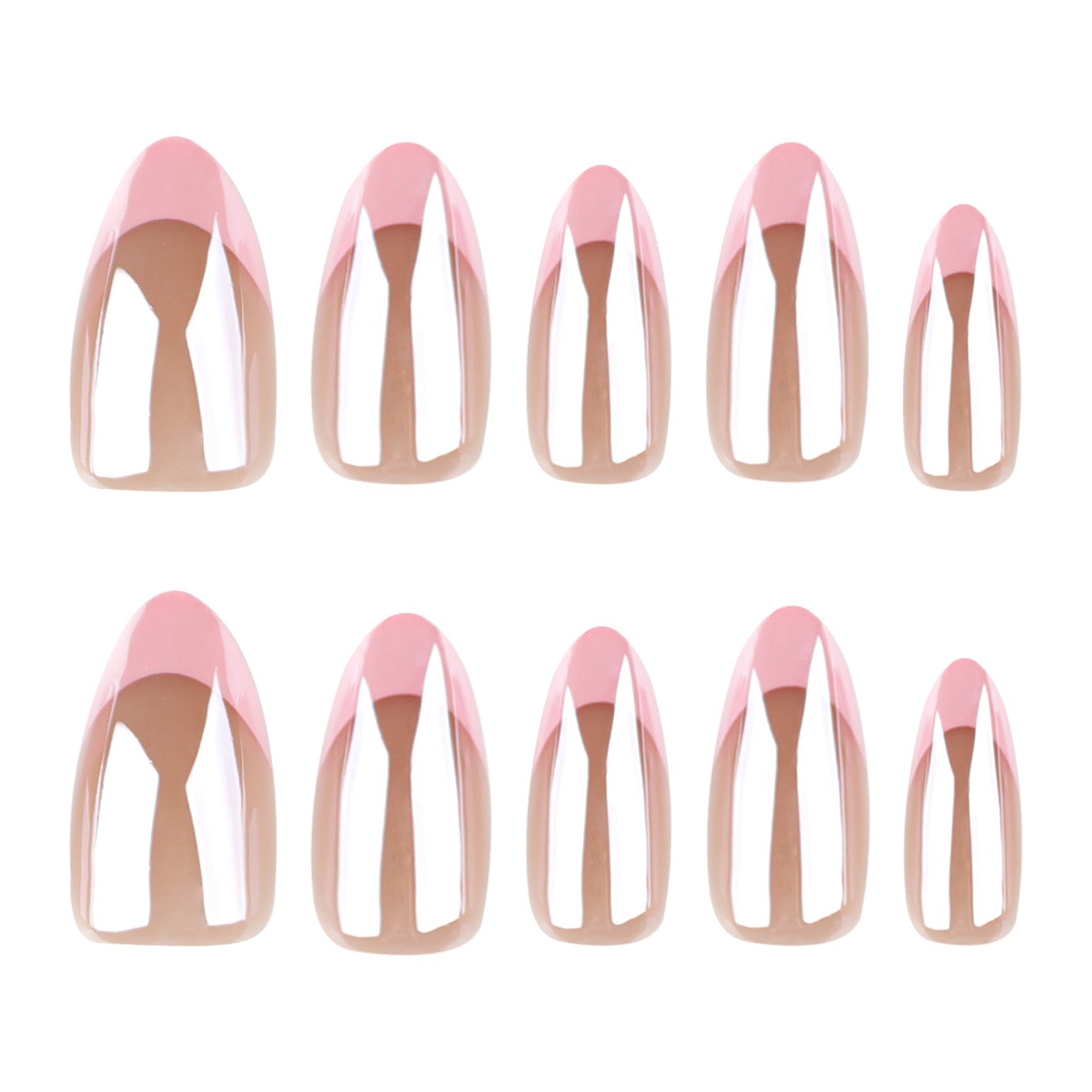 Glazed French Press-On Nails | Handmade Milky Pink Chrome Almond Nails | Luxury Reusable Glossy Nail Set