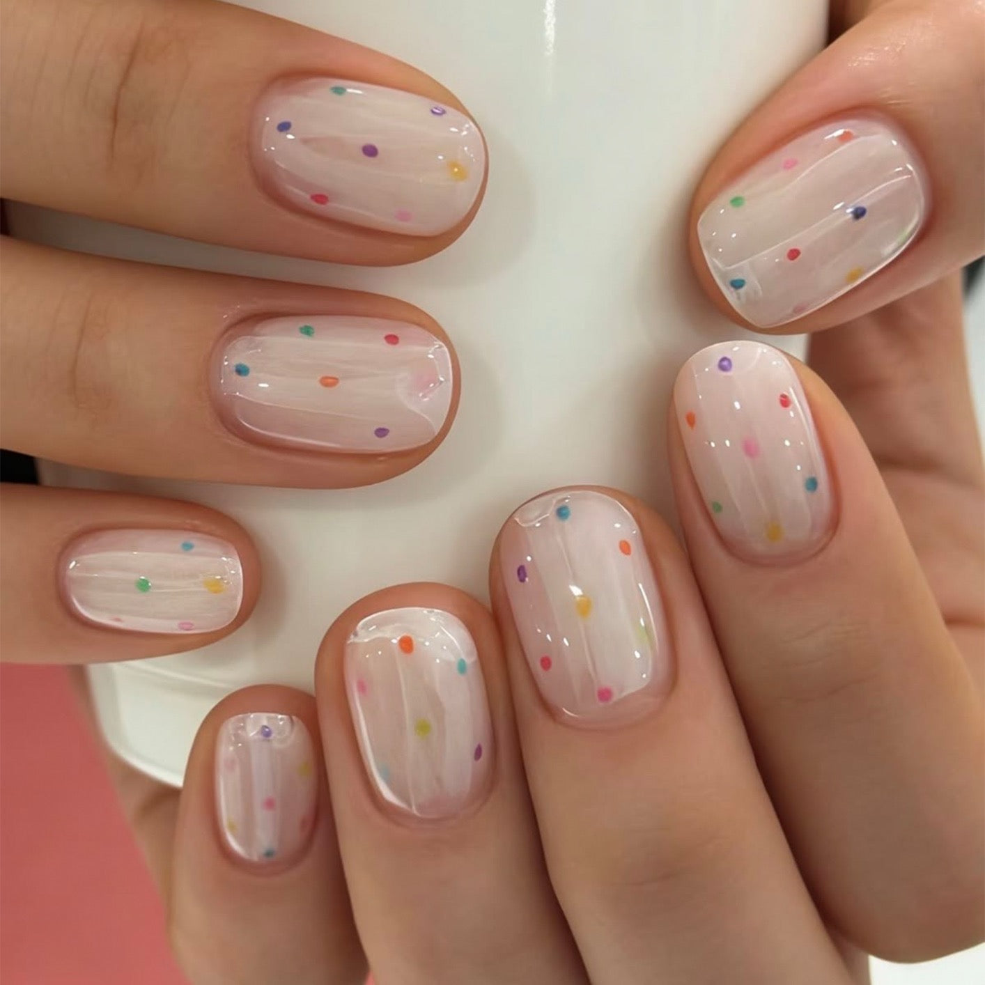 Pastel Confetti Glass Press On Nails | Minimalist Handmade Gel Nails | Soft Girl Aesthetic Nail Set
