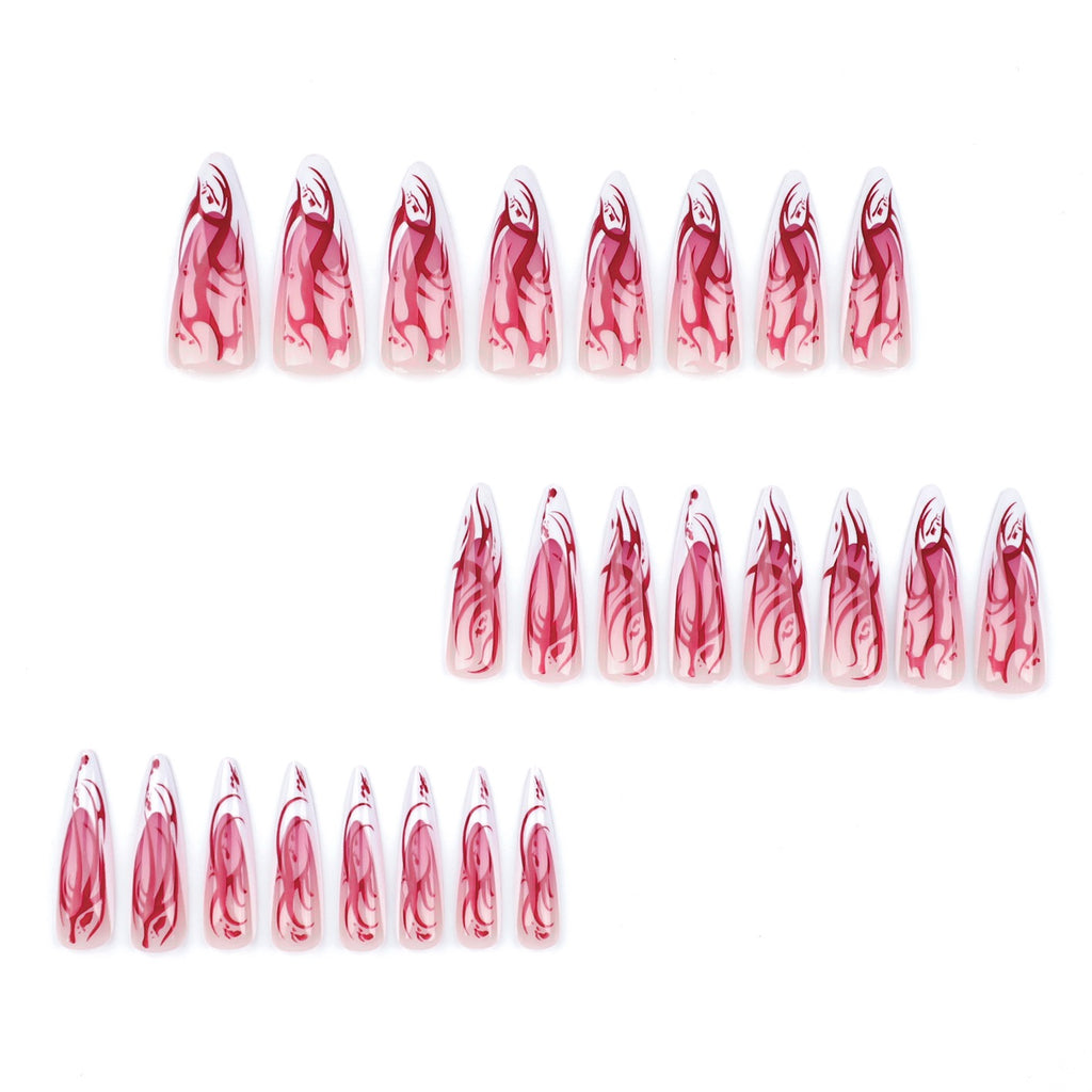 Blood Rose Gothic Press On Nails | Red & White Stiletto Vampirecore False Nails
