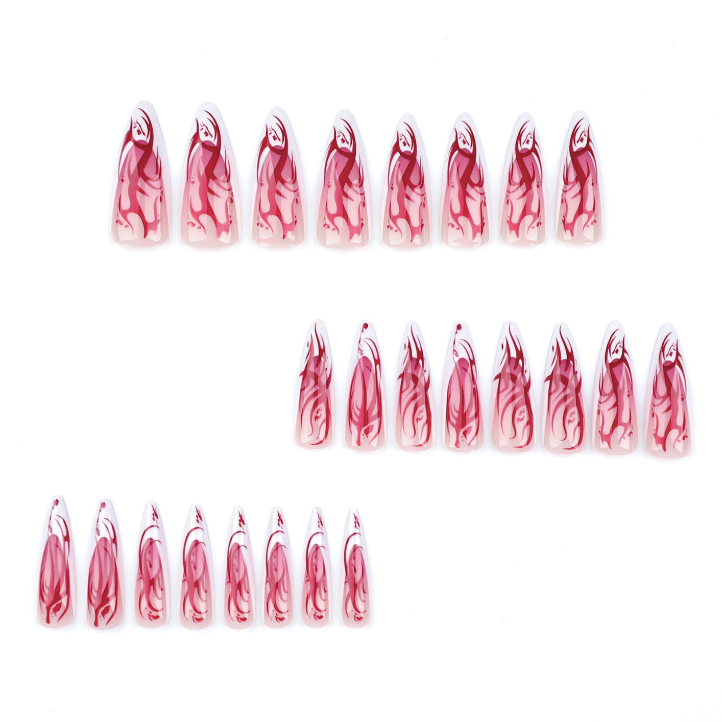 Blood Rose Gothic Press On Nails | Red & White Stiletto Vampirecore False Nails