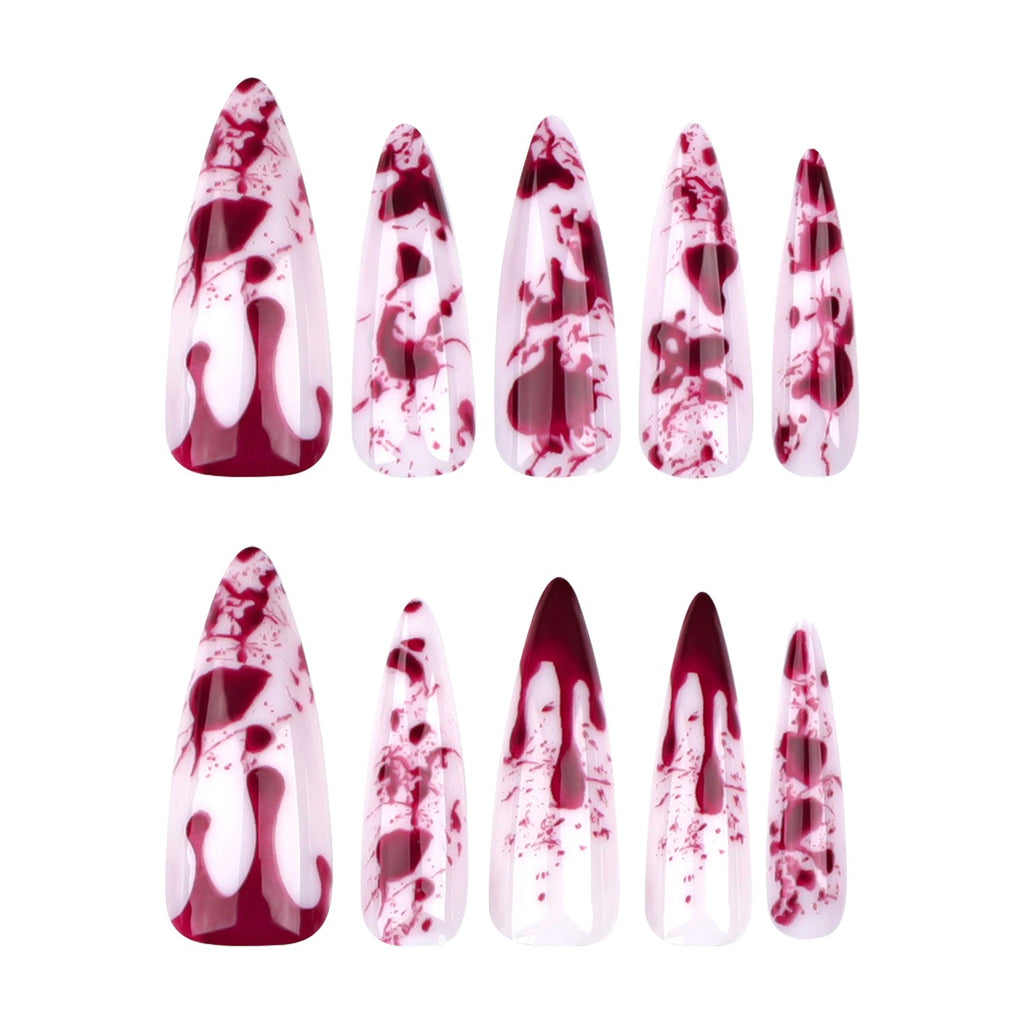 Blood Rose Gothic Press On Nails – Red Marble Stiletto Fake Nails | Dark Romance Nail Set