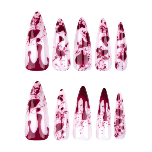 Blood Rose Gothic Press On Nails – Red Marble Stiletto Fake Nails | Dark Romance Nail Set