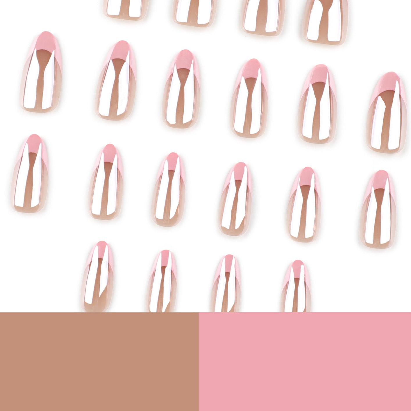 Glazed French Press-On Nails | Handmade Milky Pink Chrome Almond Nails | Luxury Reusable Glossy Nail Set