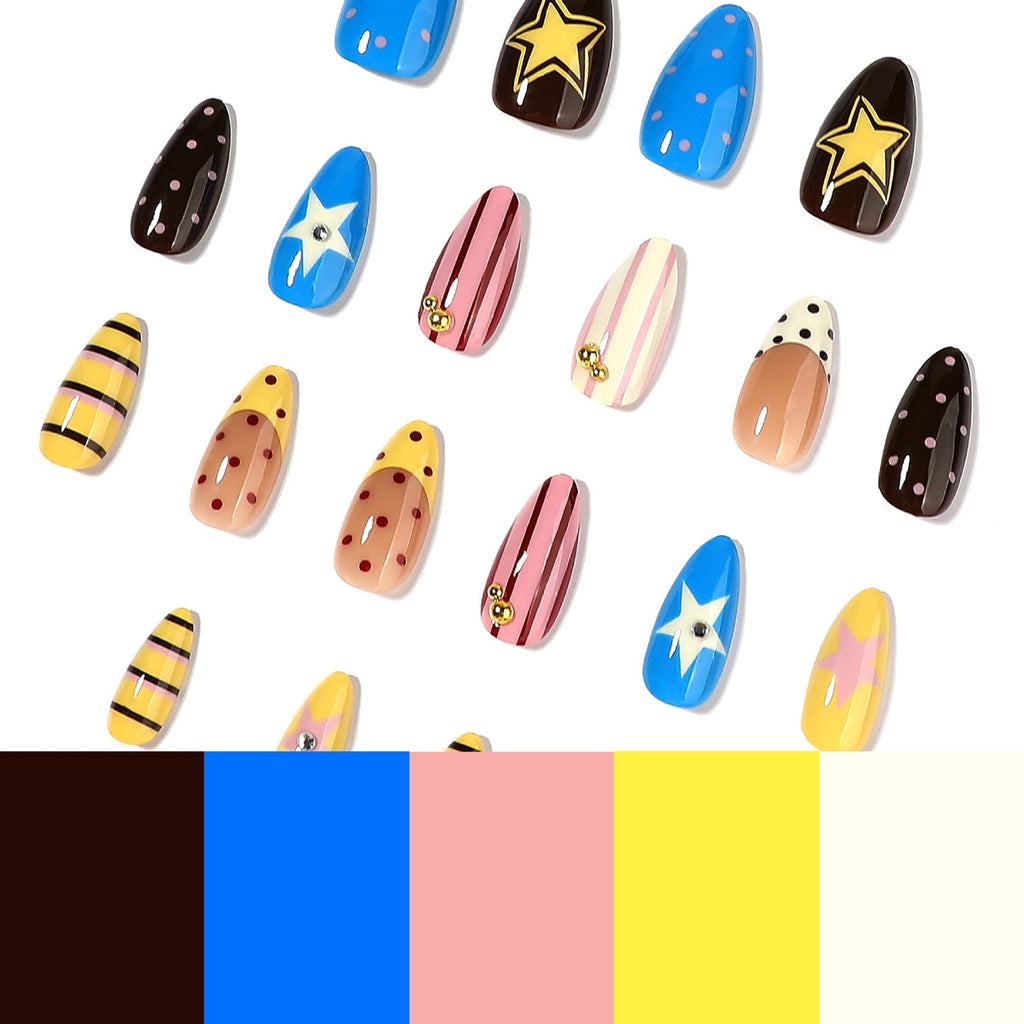Sweet Starry Dream Press On Nails | Pastel Y2K Gel Nail Set with Cute Polka Dot & Star Design