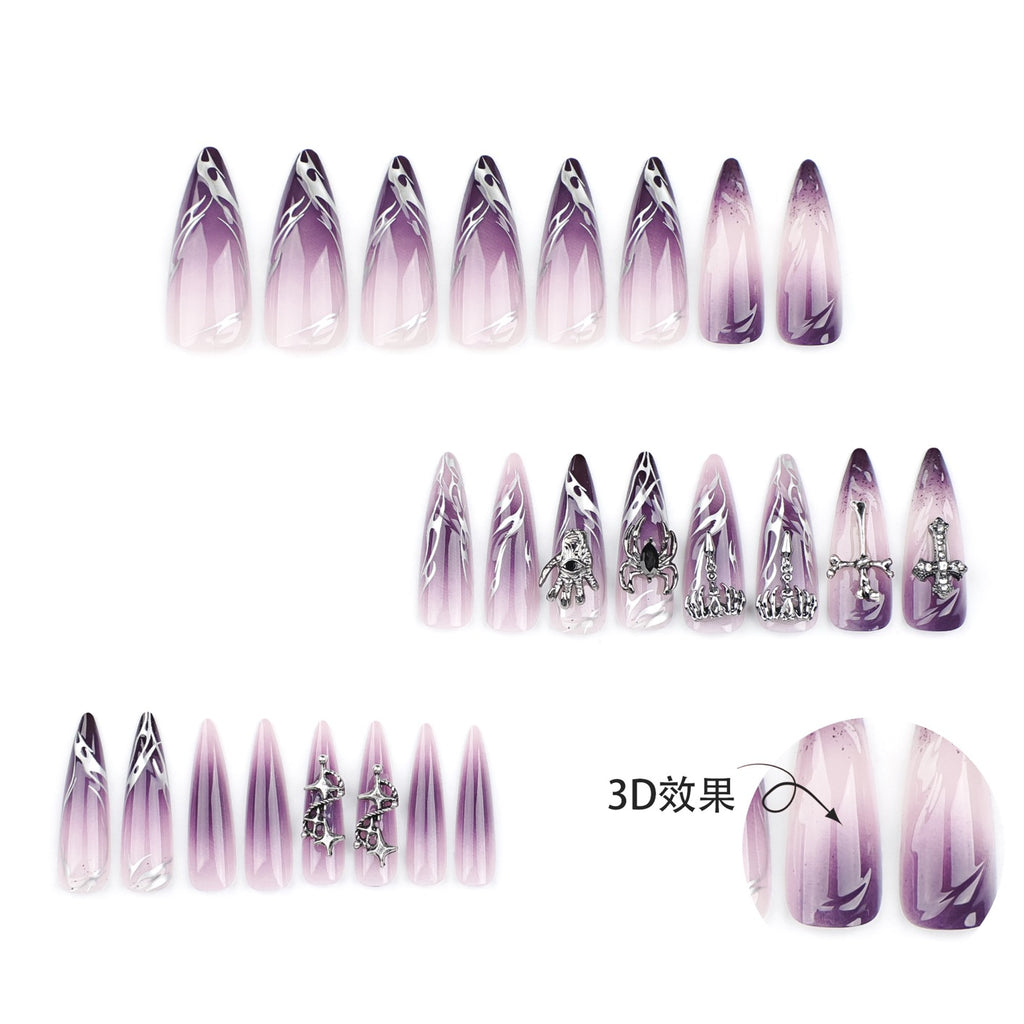 Dark Fantasy Gothic Press On Nails | Purple Chrome Stiletto Witchcore False Nails