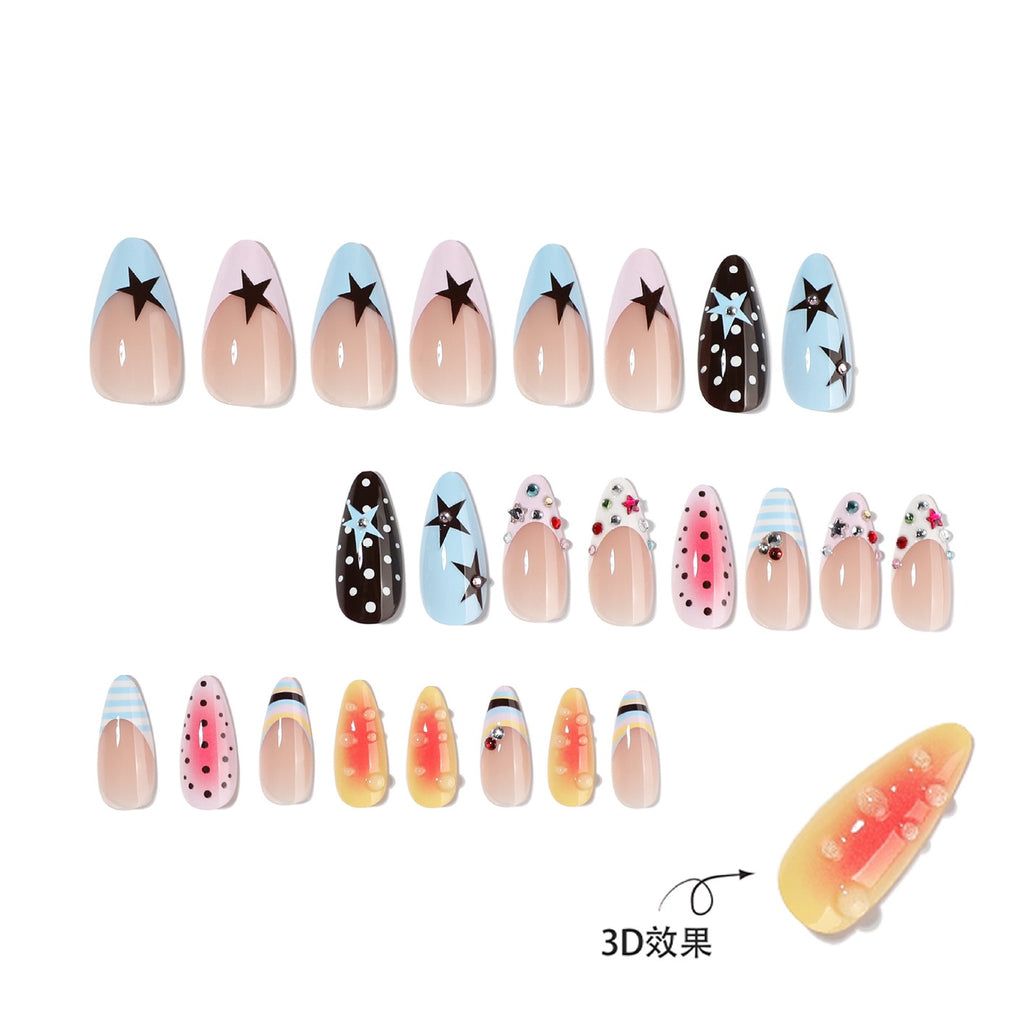 Dreamy Star Pop Press On Nails | Y2K Pink Blue Gel Nails with Cute Star & Polka Dot Design