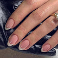 Classic French Tip Press On Nails | Short Oval Glossy Nude Reusable False Nails