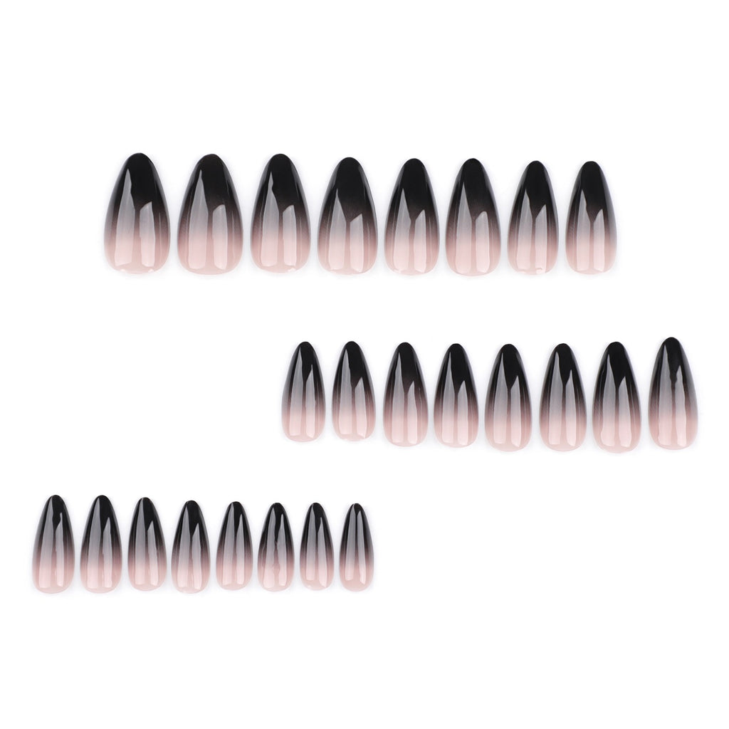 Midnight Shadow Gothic Press On Nails – Black Gradient Stiletto Luxury Fake Nail Set