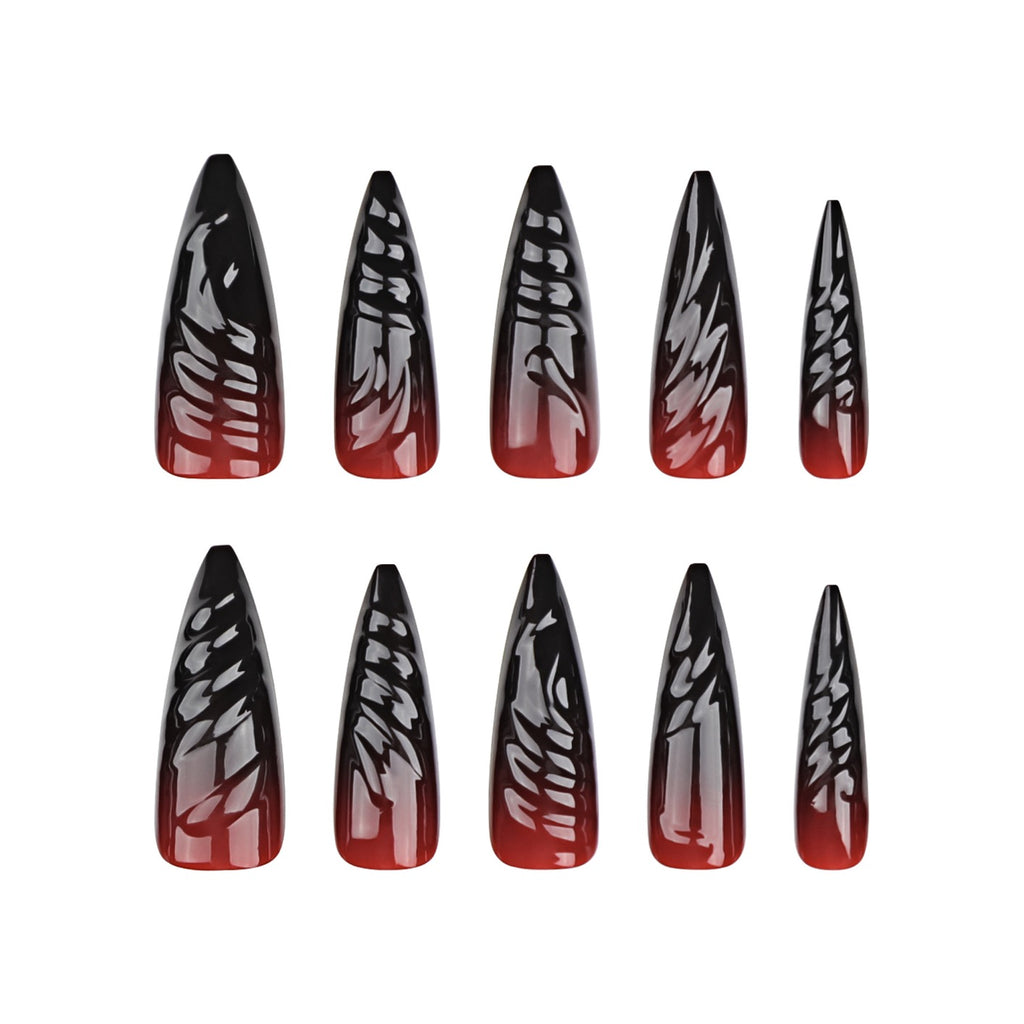 Midnight Blood Stiletto Press On Nails | Gothic Black & Red Chrome Vampire Nail Set