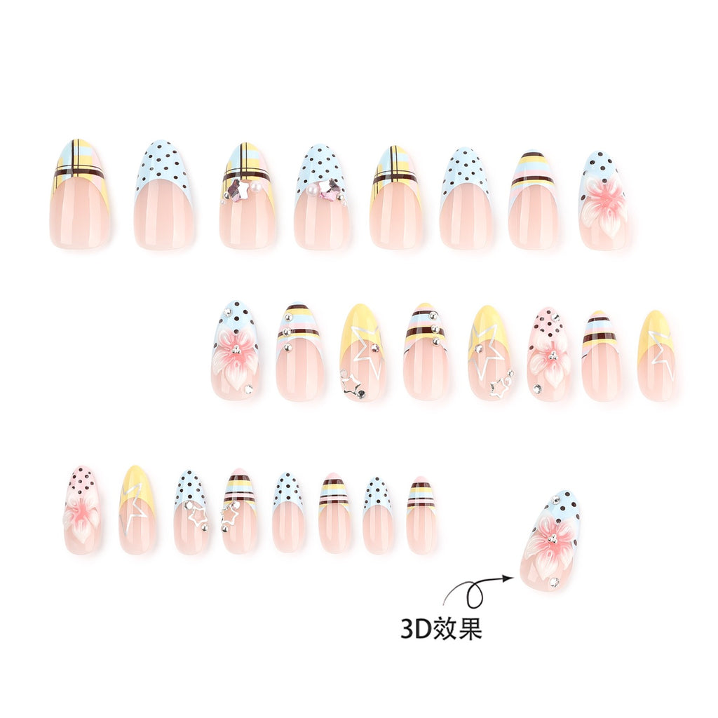 Luxury Floral French Press On Nails | Handmade Gel False Nails with 3D Flowers & Crystal Charms