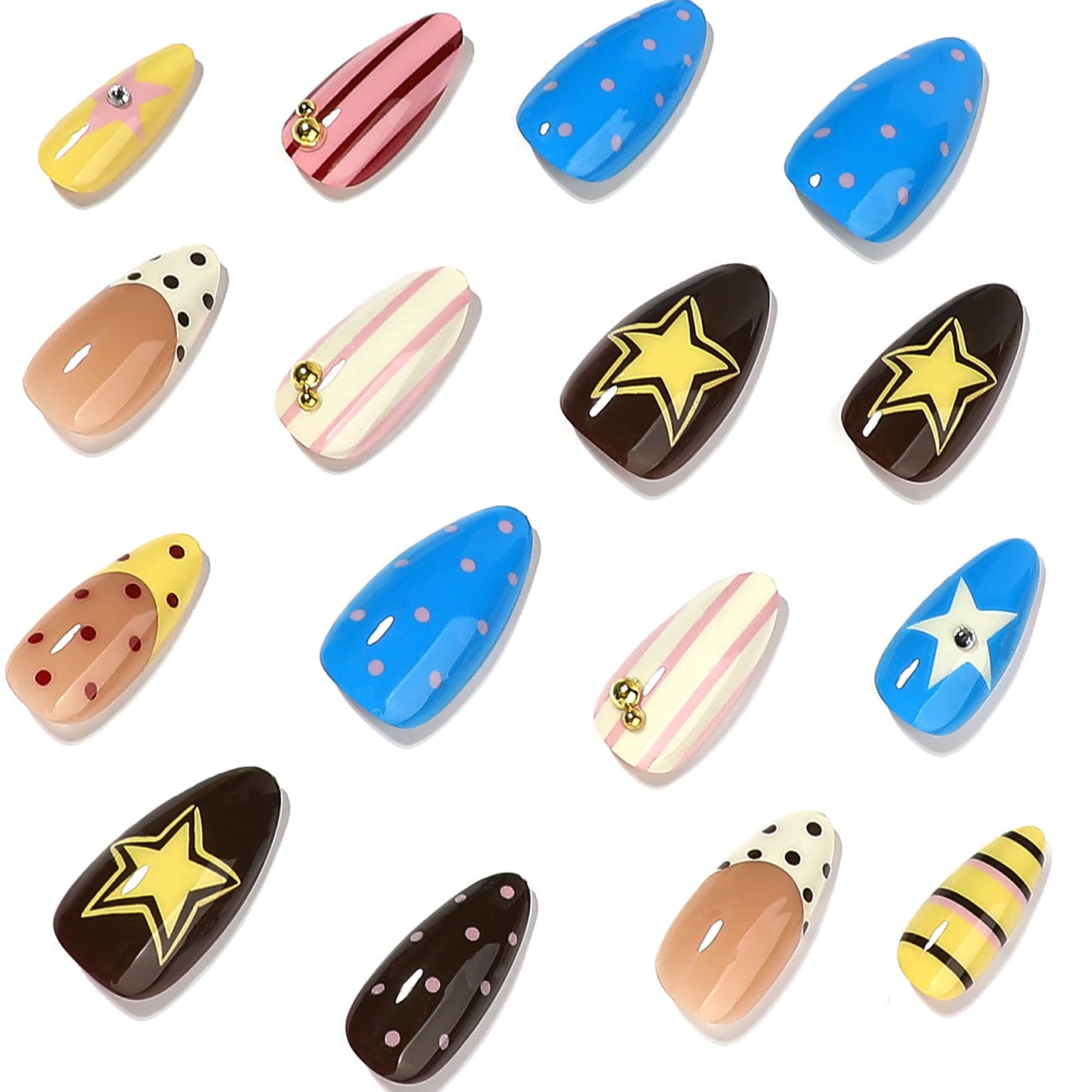 Sweet Starry Dream Press On Nails | Pastel Y2K Gel Nail Set with Cute Polka Dot & Star Design