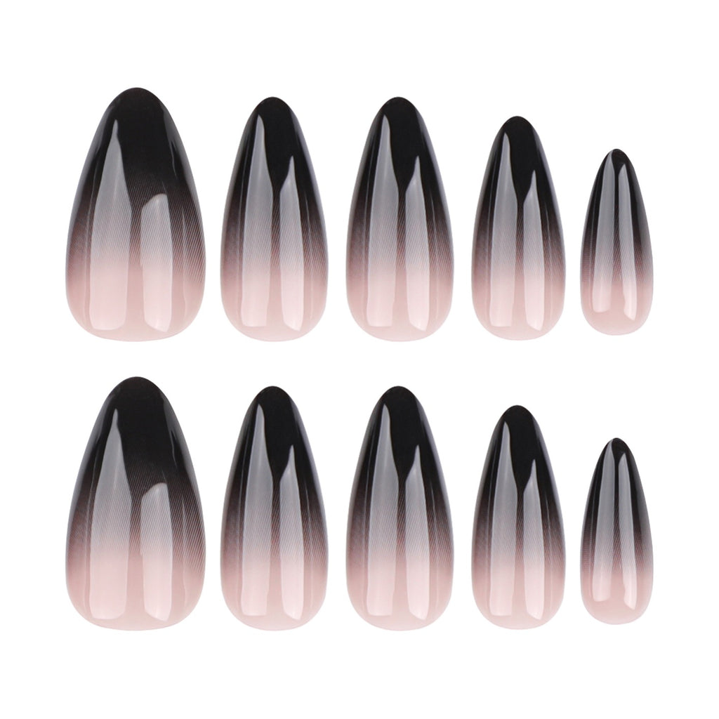 Midnight Shadow Gothic Press On Nails – Black Gradient Stiletto Luxury Fake Nail Set