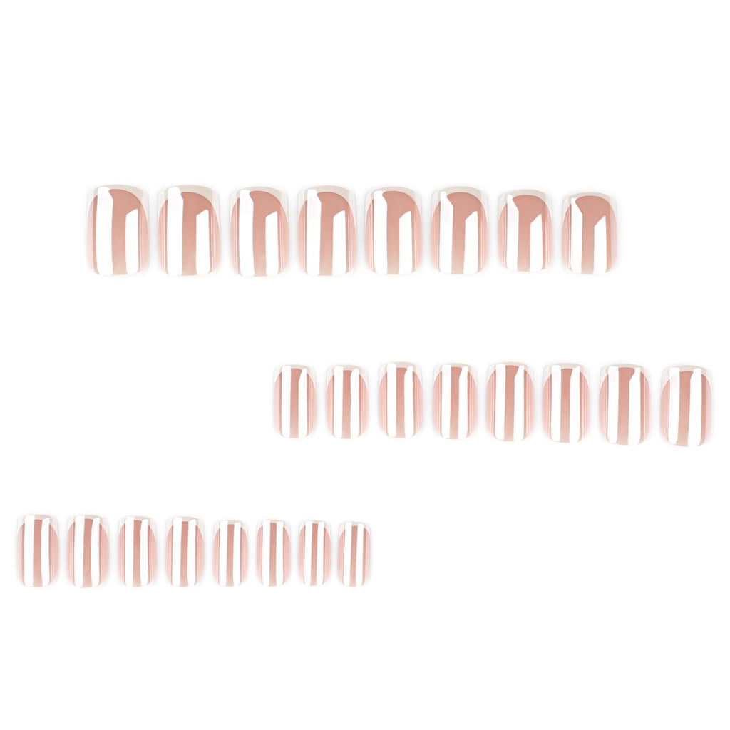 Classic French Tip Press On Nails | Nude Gel Short Square Fake Nails