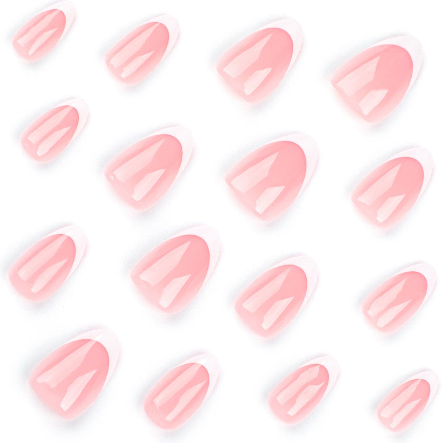 Classic French Tip Press On Nails | Short Oval Glossy Nude Reusable False Nails