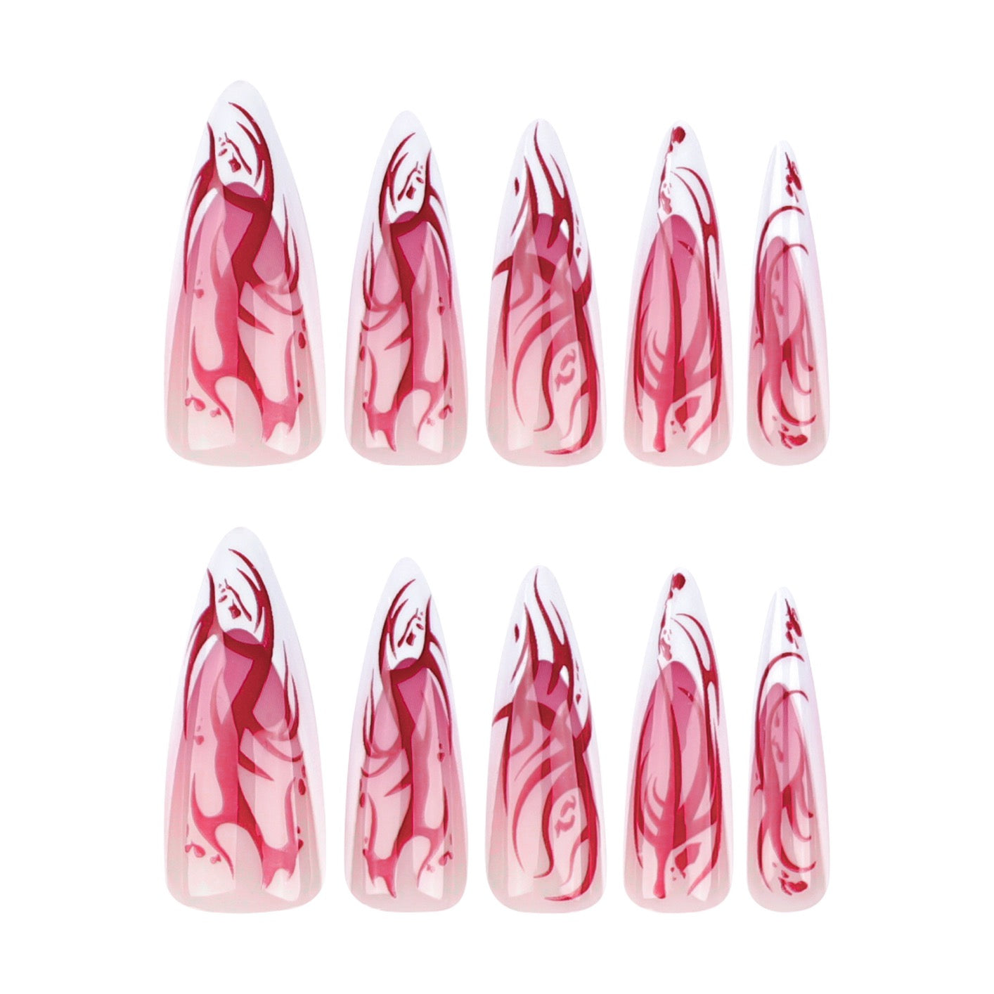 Blood Rose Gothic Press On Nails | Red & White Stiletto Vampirecore False Nails