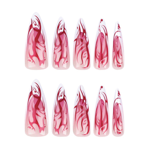 Blood Rose Gothic Press On Nails | Red & White Stiletto Vampirecore False Nails