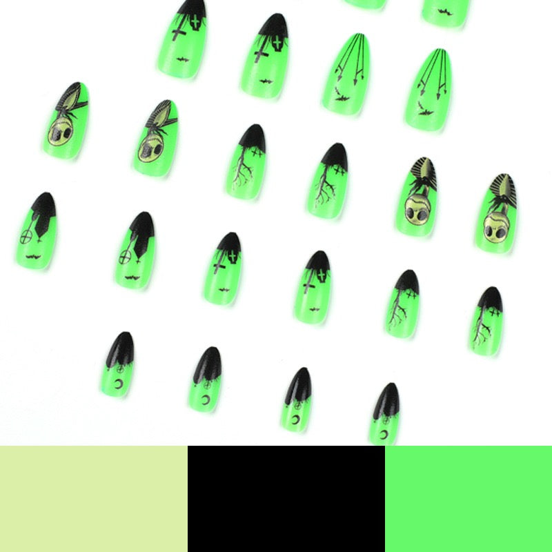 Toxic Glow Gothic Press On Nails | Neon Green Halloween Stiletto False Nails