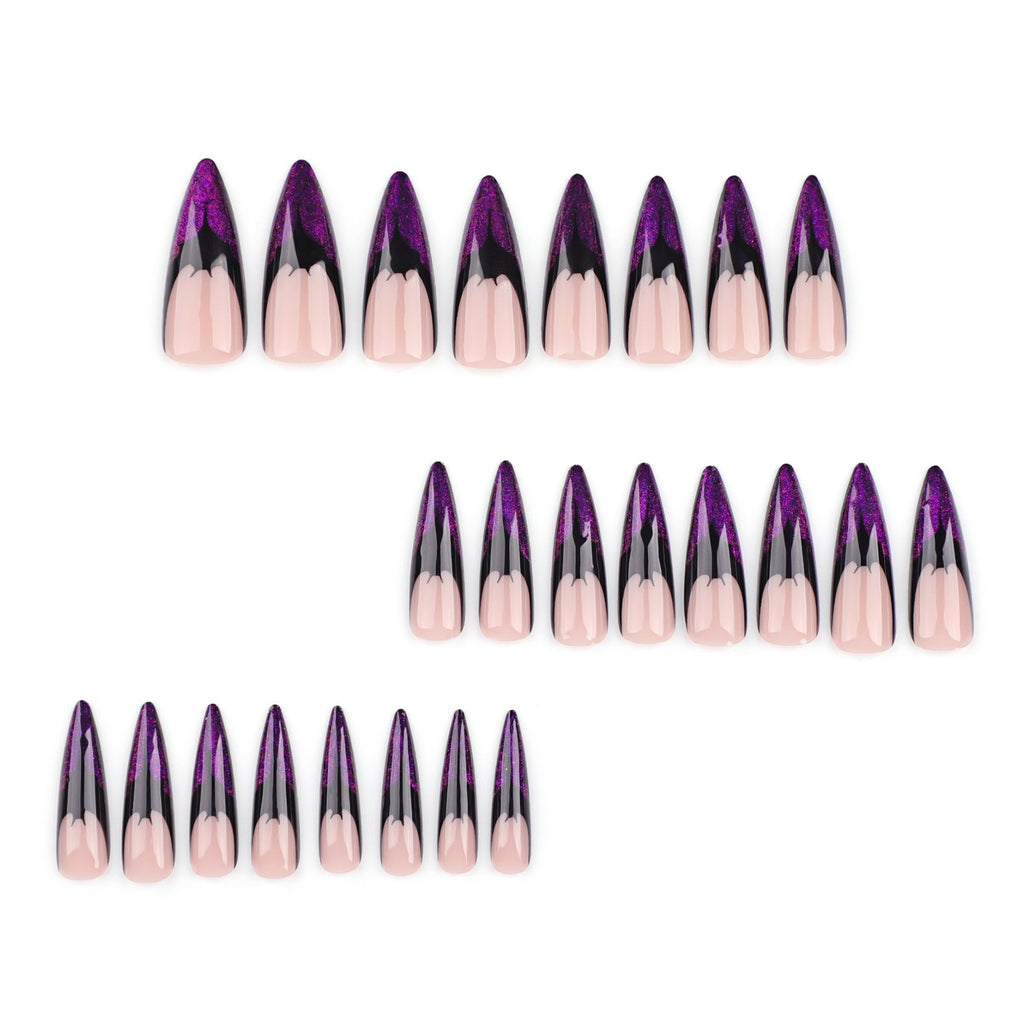 Purple Bat Gothic Press On Nails – Luxury Glitter Stiletto Halloween Fake Nail Set