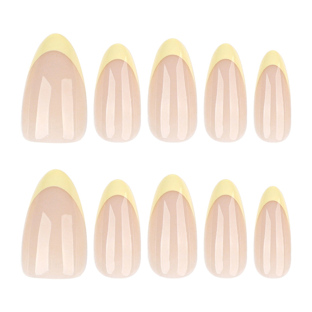 Butter Yellow French Press On Nails | Nude Gel Short Almond Fake Nails