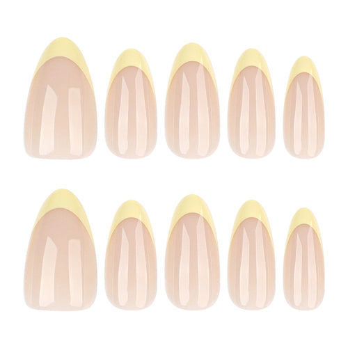Butter Yellow French Press On Nails | Nude Gel Short Almond Fake Nails