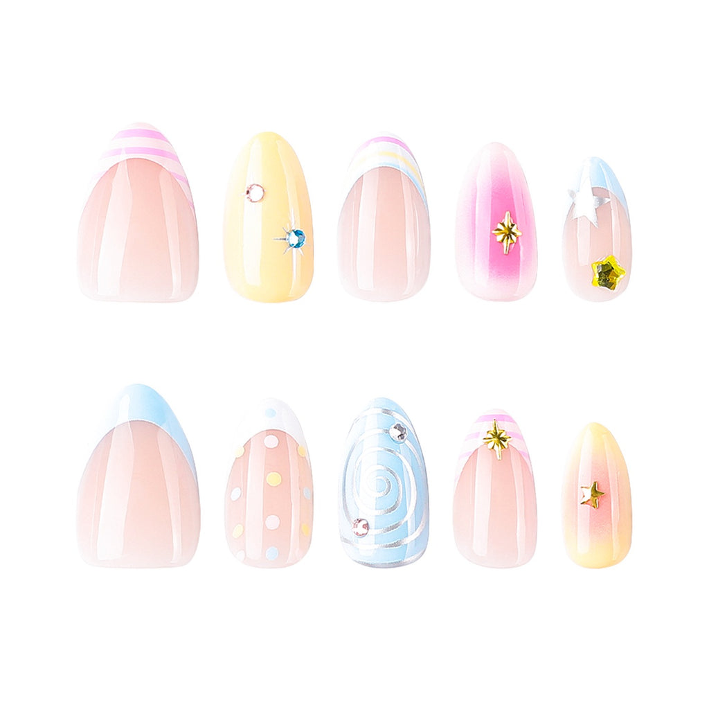 Fairy Dream Pastel Press On Nails | Handmade Gel False Nails with Star Charms & French Tip Design
