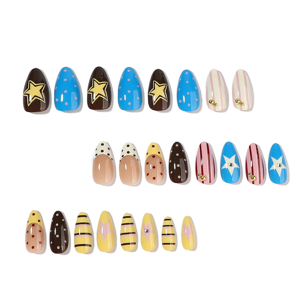 Sweet Starry Dream Press On Nails | Pastel Y2K Gel Nail Set with Cute Polka Dot & Star Design