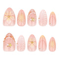 Beach Shell 3D Flower Press-On Nails | Handmade Luxury Nude Almond Fake Nails | Reusable Summer Coastal Nail Set