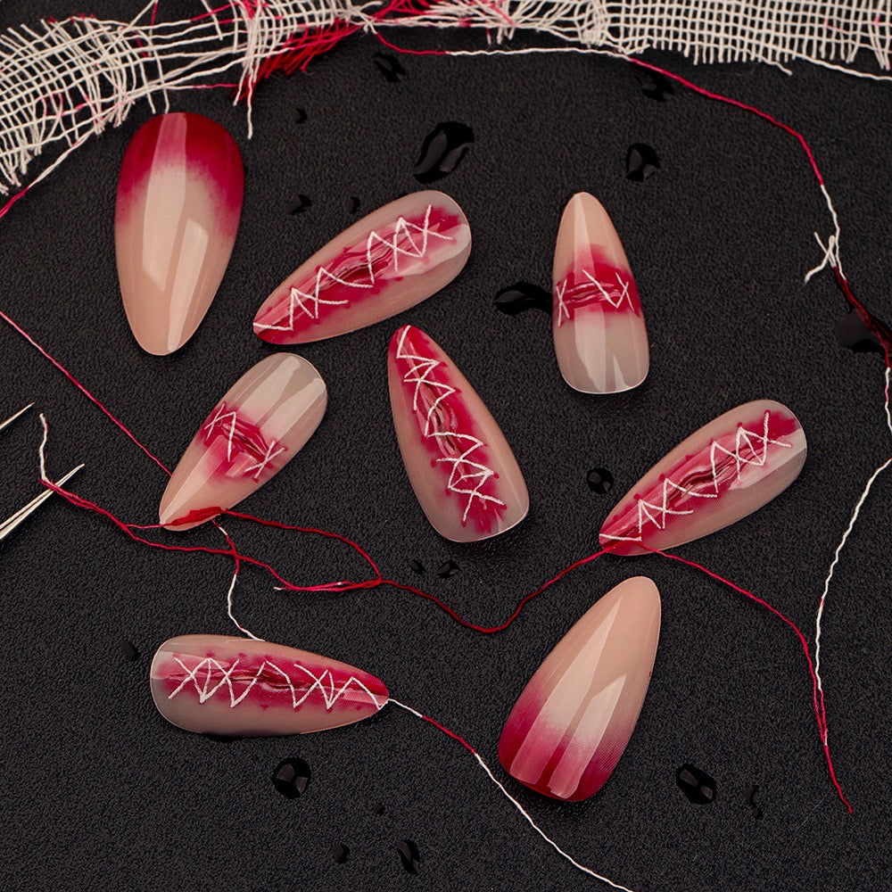 Bloody Rose Stiletto Press On Nails | Dark Romance Gothic Red Ombre Nail Set