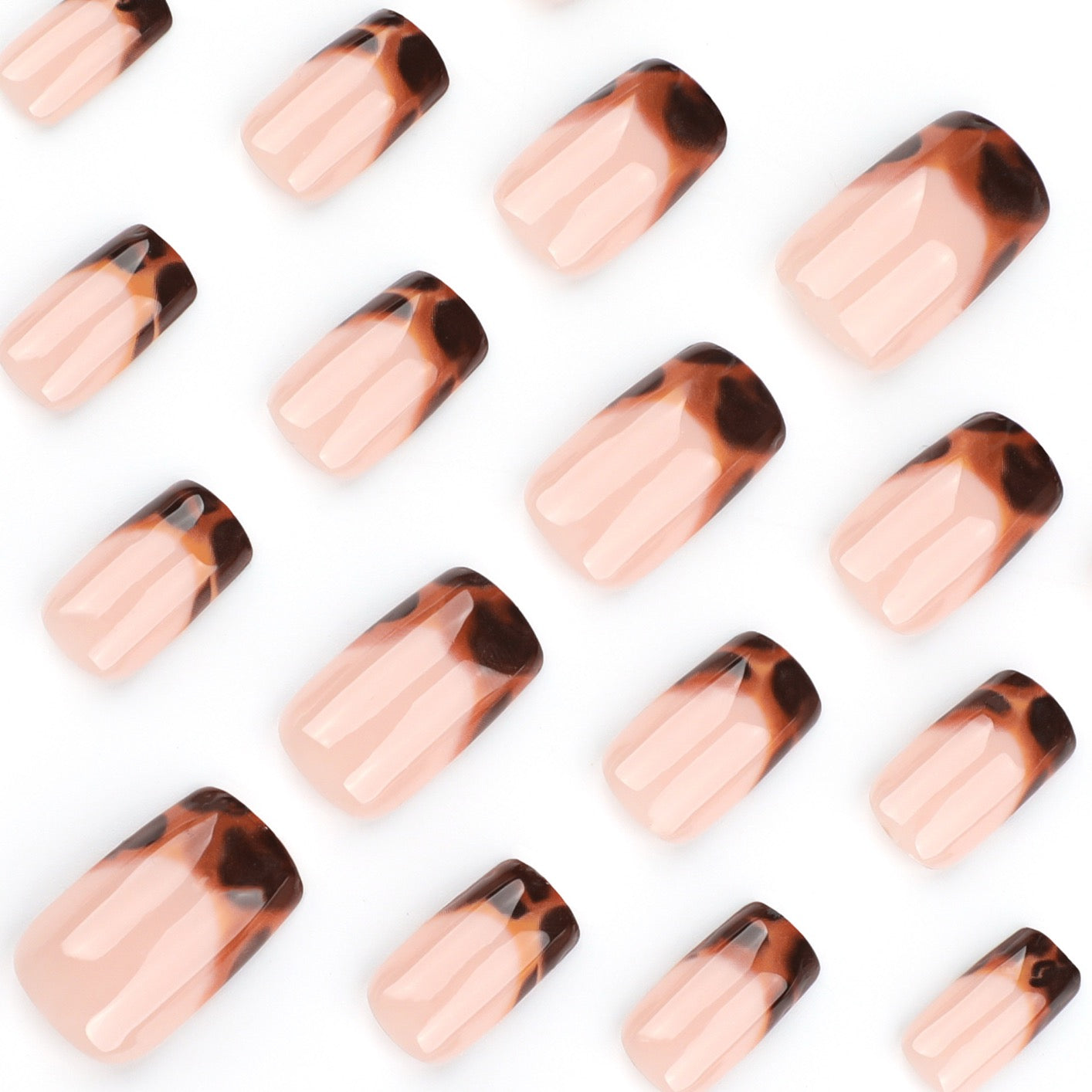 Tortoise French Press On Nails | Luxury Nude Gel Short Almond Fake Nails