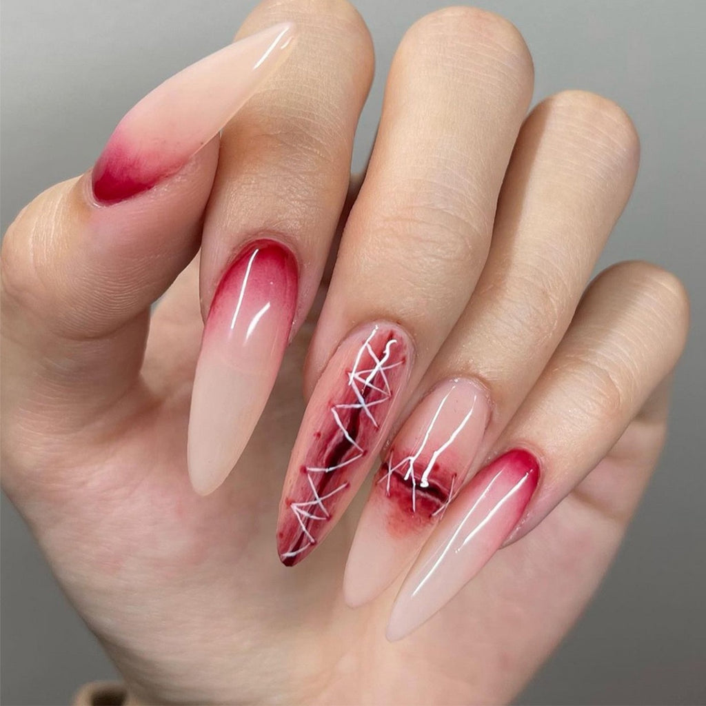 Bloody Rose Stiletto Press On Nails | Dark Romance Gothic Red Ombre Nail Set