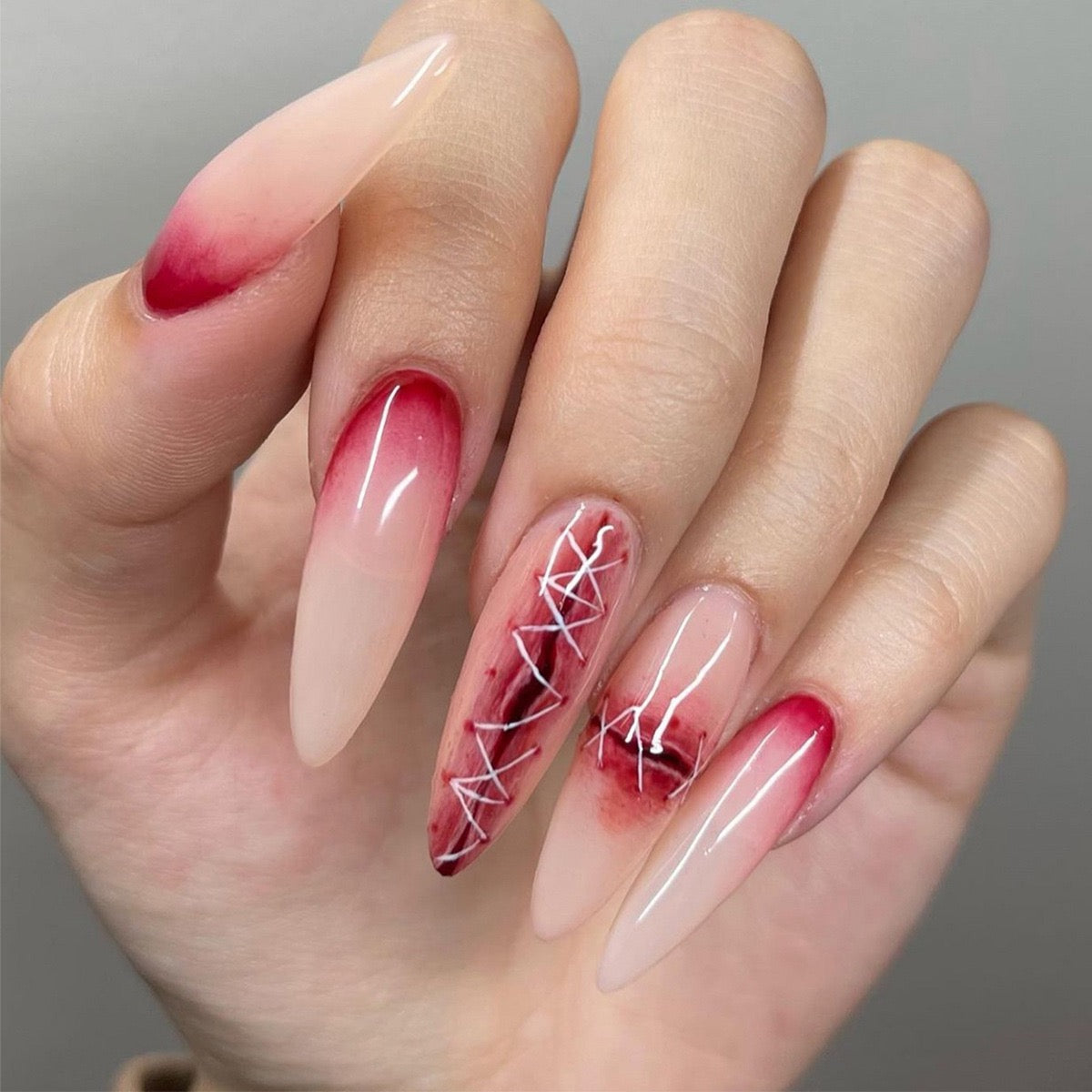 Bloody Rose Stiletto Press On Nails | Dark Romance Gothic Red Ombre Nail Set