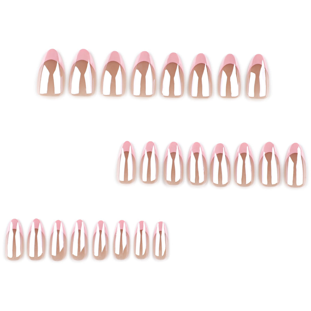 Glazed French Press-On Nails | Handmade Milky Pink Chrome Almond Nails | Luxury Reusable Glossy Nail Set