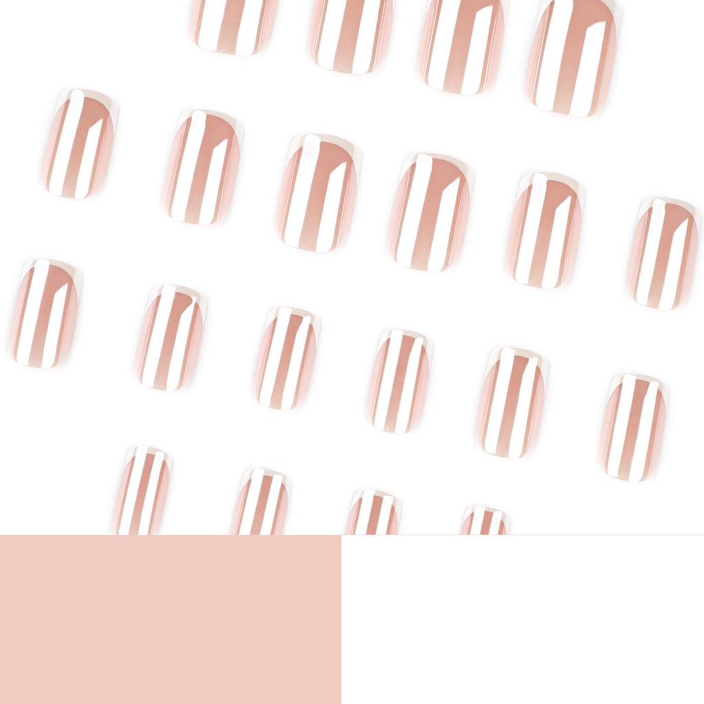 Classic French Tip Press On Nails | Nude Gel Short Square Fake Nails