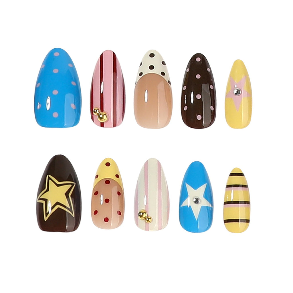 Sweet Starry Dream Press On Nails | Pastel Y2K Gel Nail Set with Cute Polka Dot & Star Design