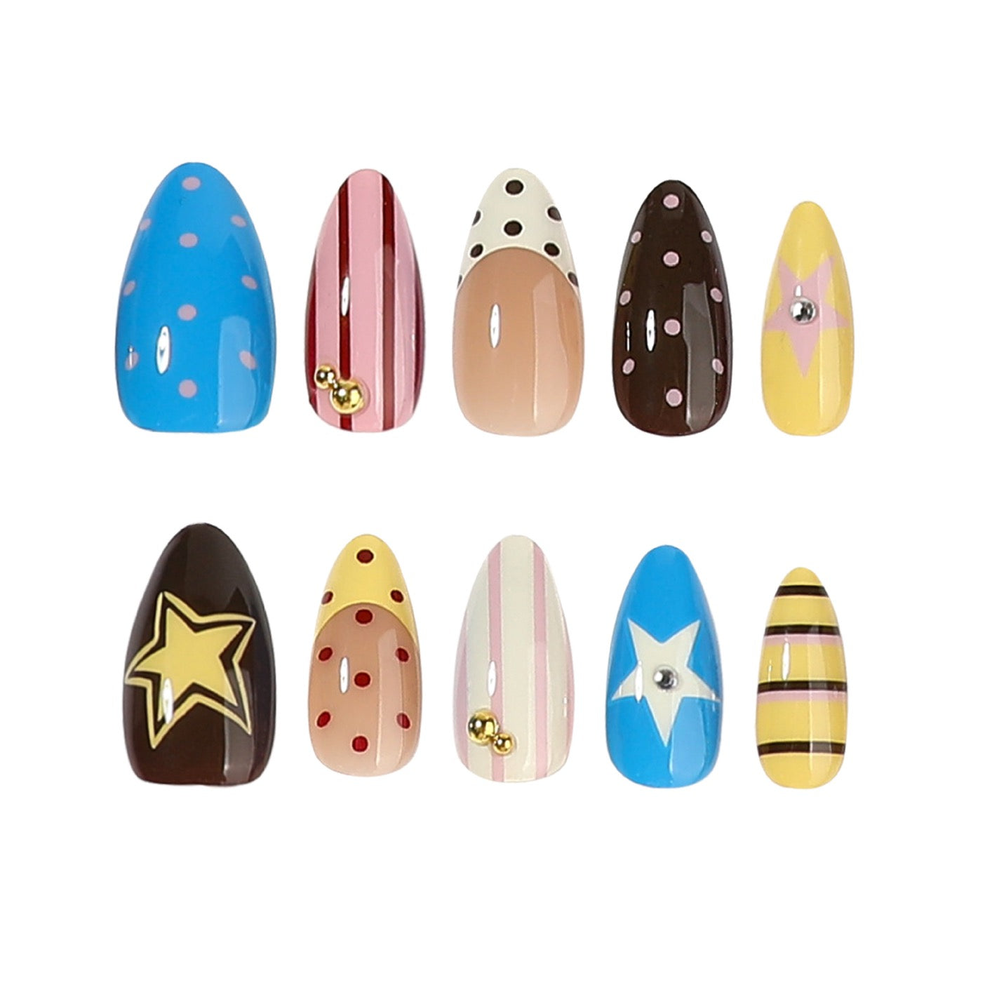 Sweet Starry Dream Press On Nails | Pastel Y2K Gel Nail Set with Cute Polka Dot & Star Design