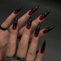 Midnight Blood Stiletto Press On Nails | Gothic Black & Red Chrome Vampire Nail Set