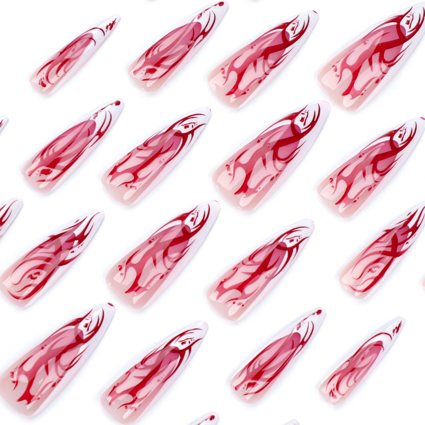 Blood Rose Gothic Press On Nails | Red & White Stiletto Vampirecore False Nails