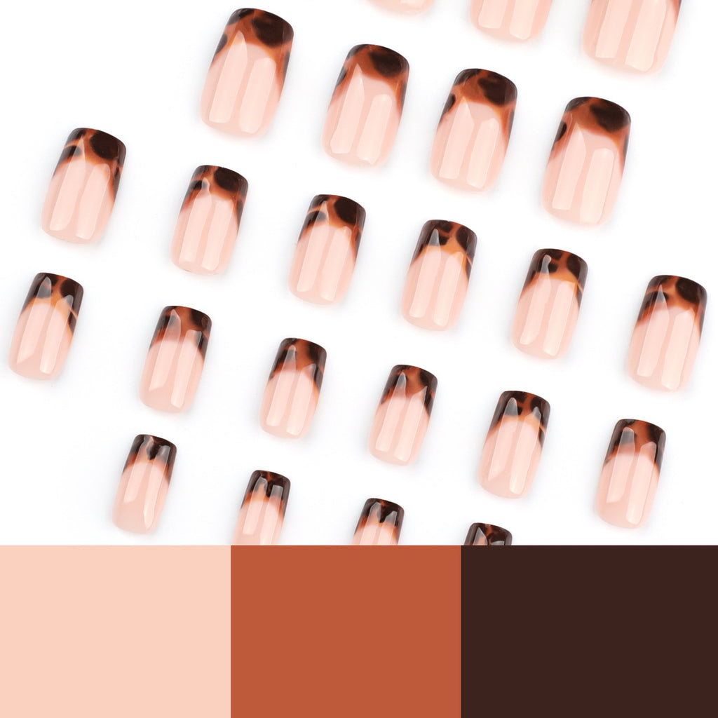 Tortoise French Press On Nails | Luxury Nude Gel Short Almond Fake Nails