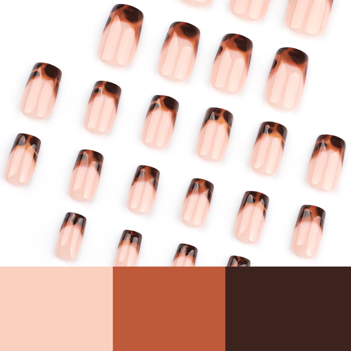Tortoise French Press On Nails | Luxury Nude Gel Short Almond Fake Nails