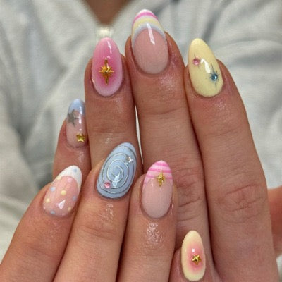 Fairy Dream Pastel Press On Nails | Handmade Gel False Nails with Star Charms & French Tip Design
