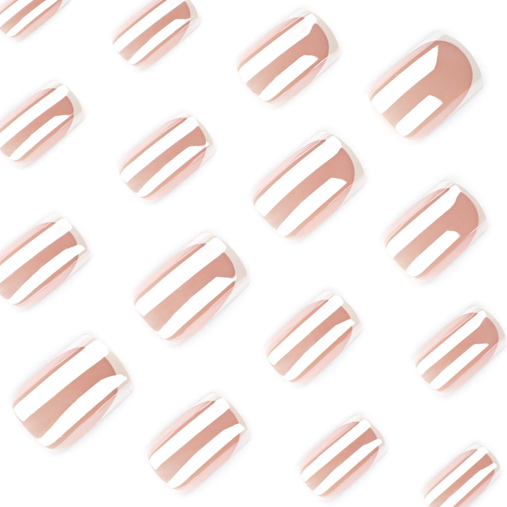 Classic French Tip Press On Nails | Nude Gel Short Square Fake Nails