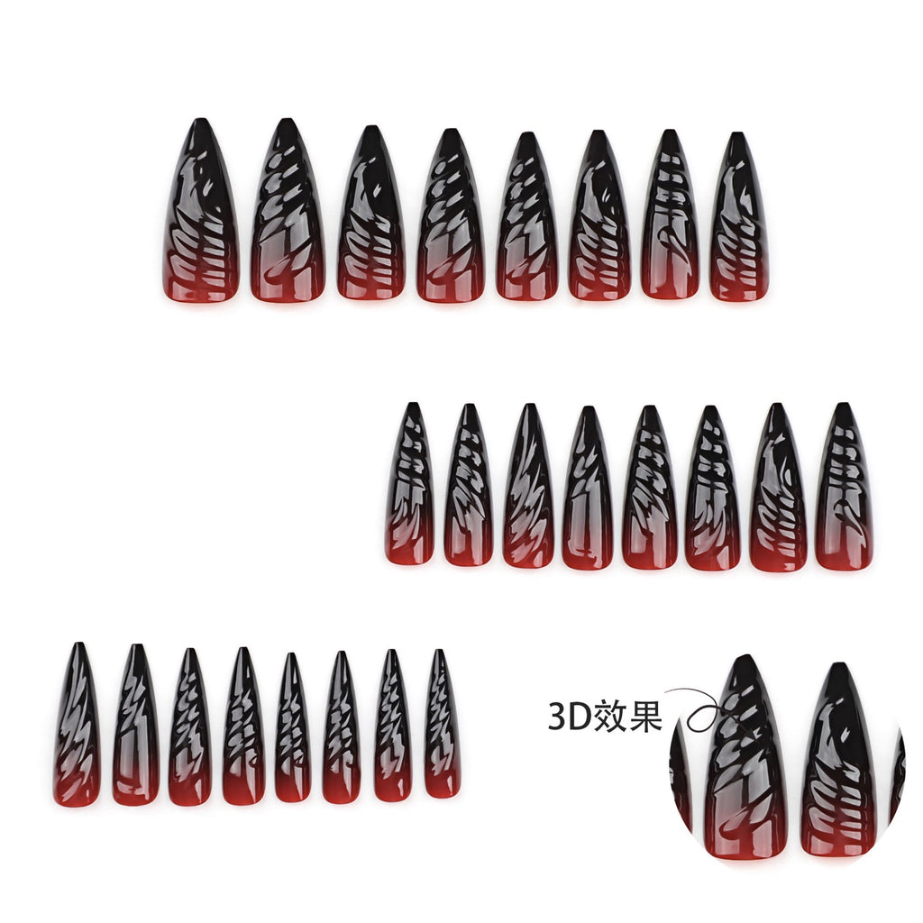 Midnight Blood Stiletto Press On Nails | Gothic Black & Red Chrome Vampire Nail Set