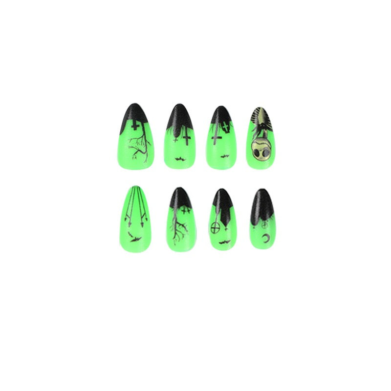 Toxic Glow Gothic Press On Nails | Neon Green Halloween Stiletto False Nails