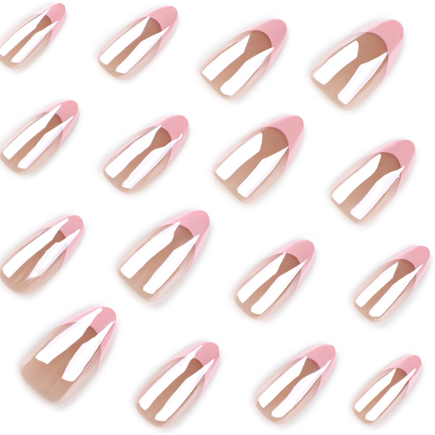 Glazed French Press-On Nails | Handmade Milky Pink Chrome Almond Nails | Luxury Reusable Glossy Nail Set