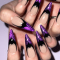 Purple Bat Gothic Press On Nails – Luxury Glitter Stiletto Halloween Fake Nail Set