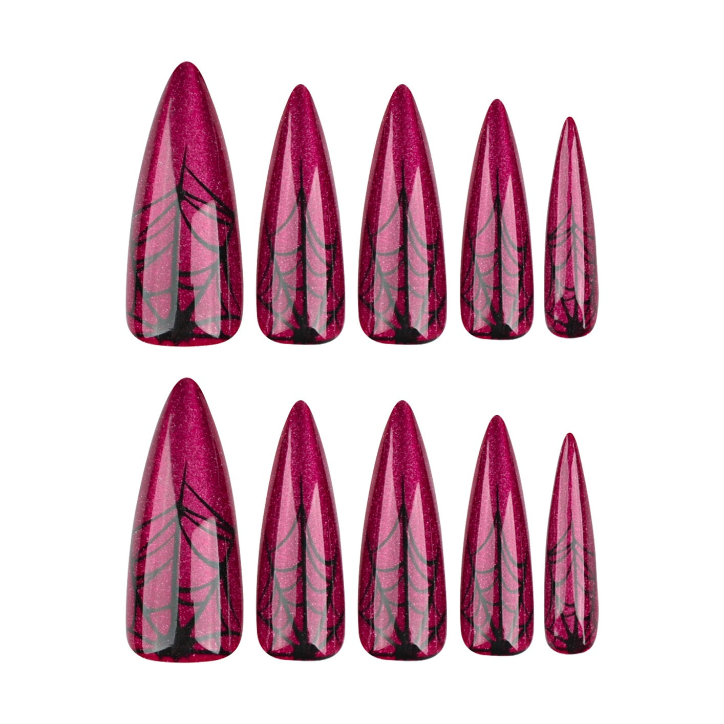 Crimson Midnight Gothic Press On Nails | Dark Red Spider Web Stiletto False Nails
